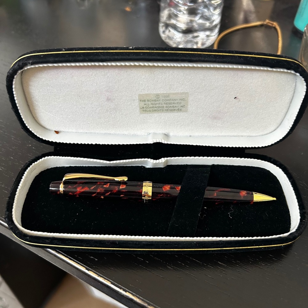 Vintage 1998 The Bombay Company Tortoiseshell Mechanical Pencil with Case Gold - Picture 2 of 10